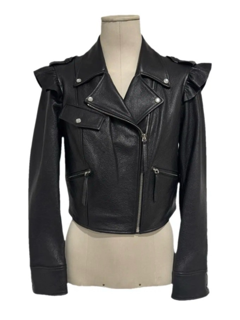 love shack fancy black leather biker jacket